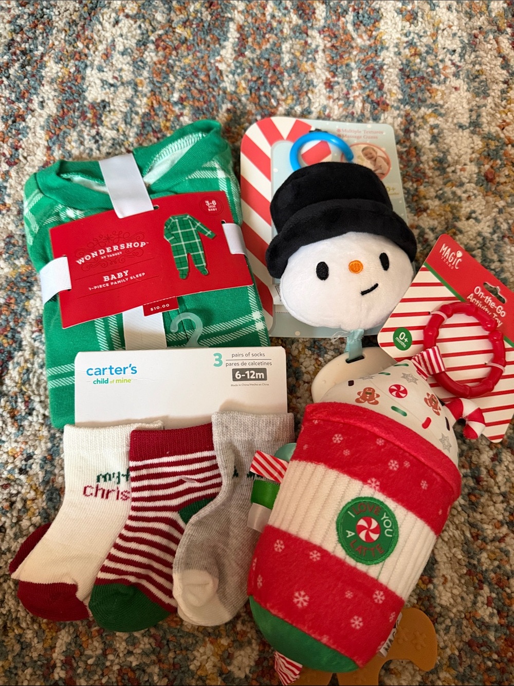 Carter's Holiday Baby Sock Pack with Festive Plush and Green Plaid Pajama Set